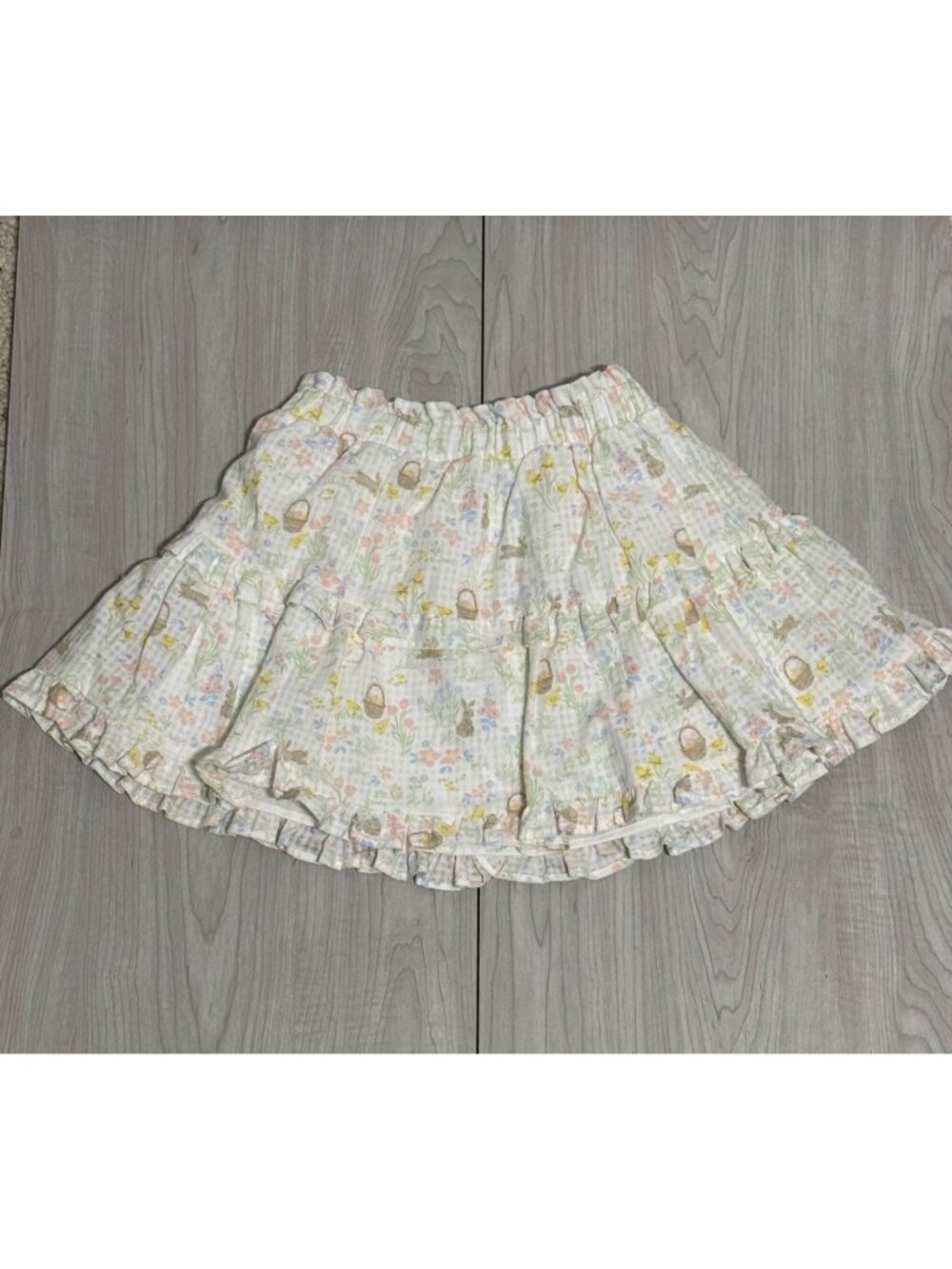 White Skirt 3T ruffle Easter Bunny Rabbit Basket floral chick NWOT lined farm